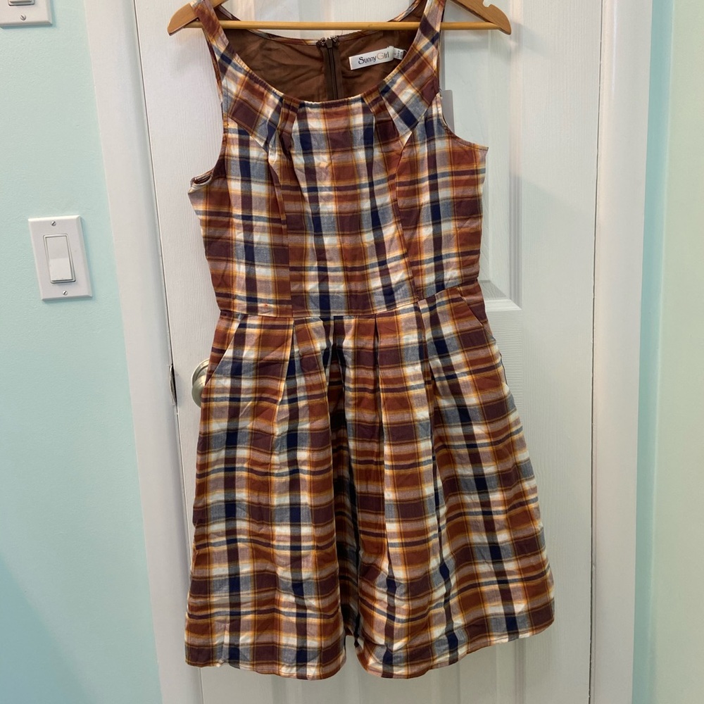 NWT! Sunny Girl - Plaid Brown Dress